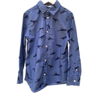 H&M Boys Dinosaur Blue Woven Shirt size 6X